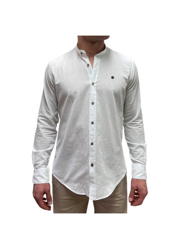 Mao collar Linen Blend Shirt
