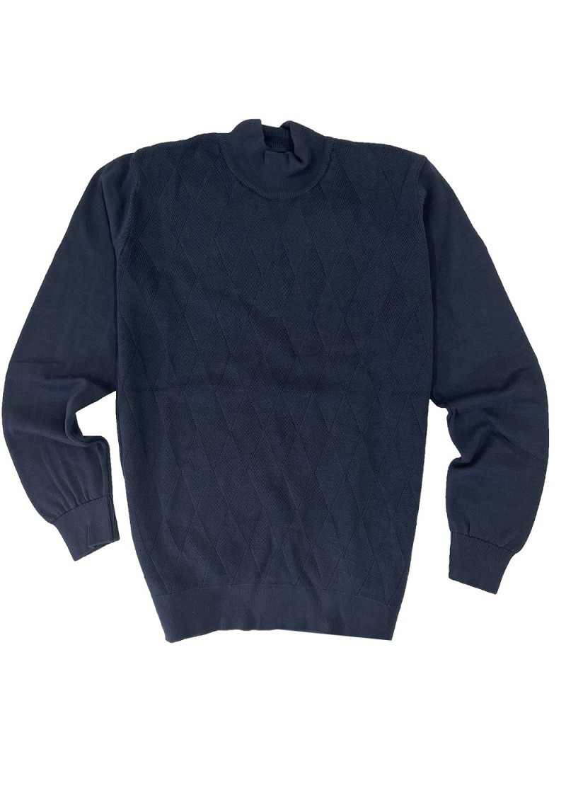 Men's blue half turtleneck pullover with diamon Jaquard knit