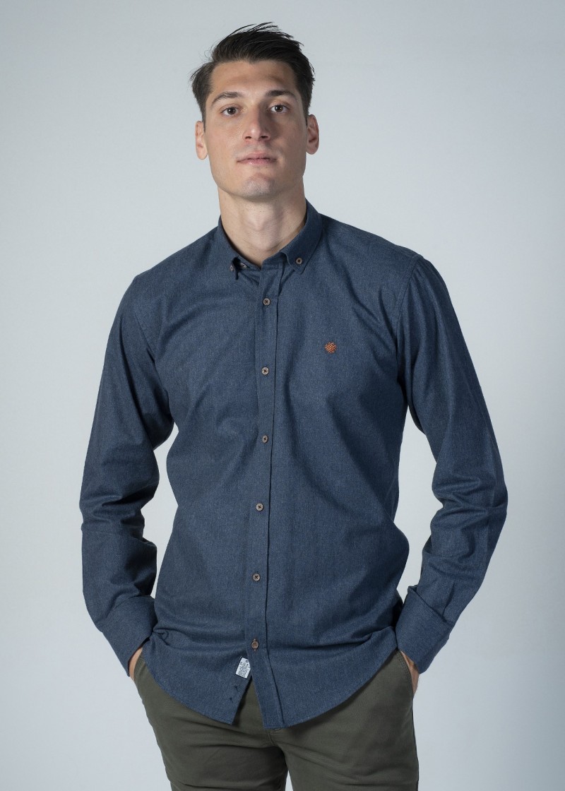 Men's dark blue flannel shirt with button down collar