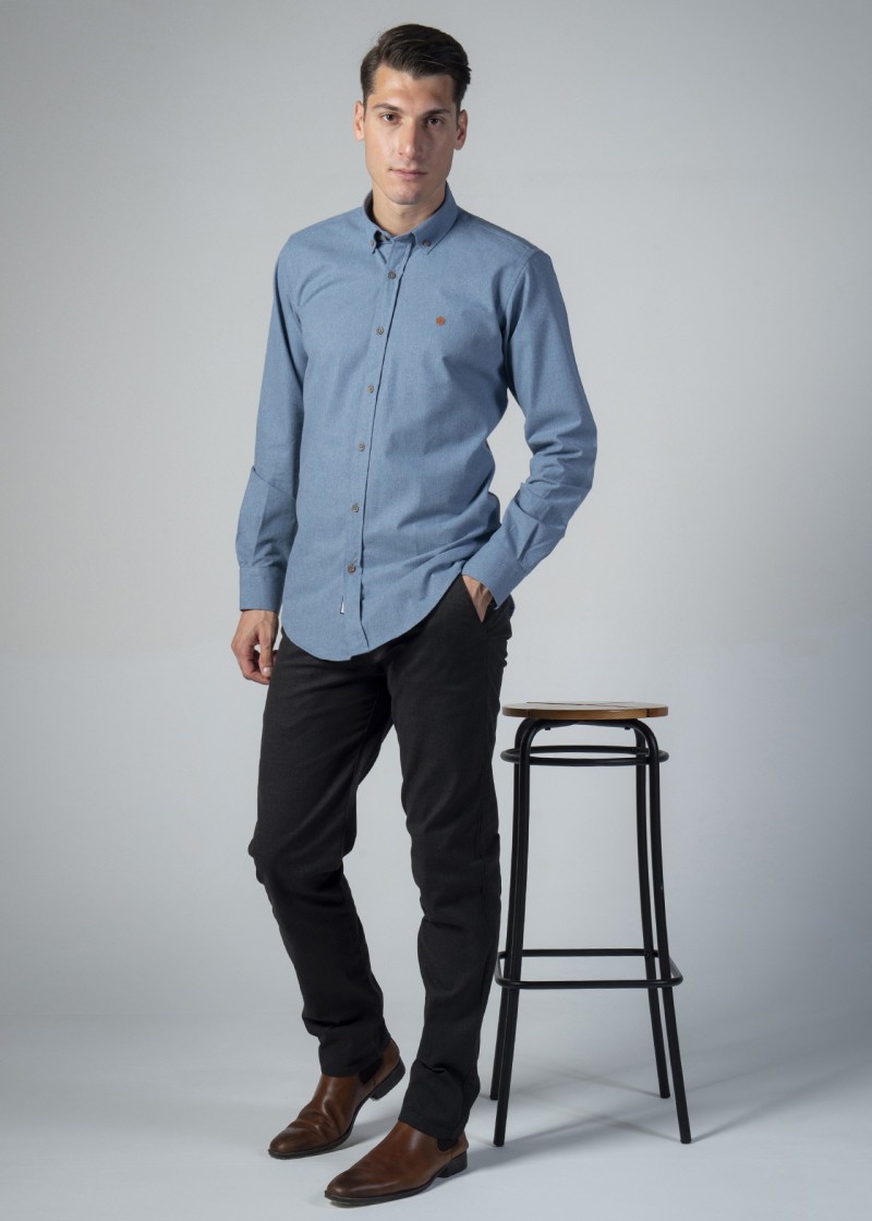 Men's sky blue flannel shirt with button down collar