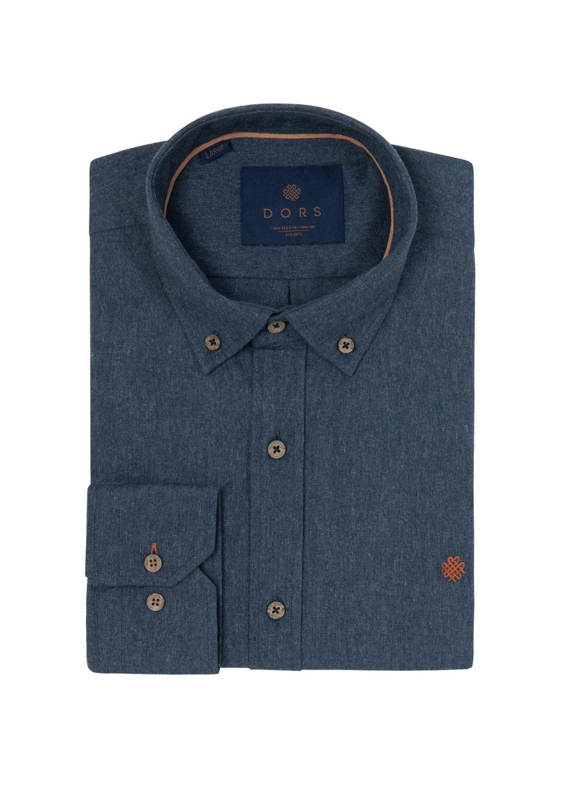 Men's dark blue flannel shirt with button down collar